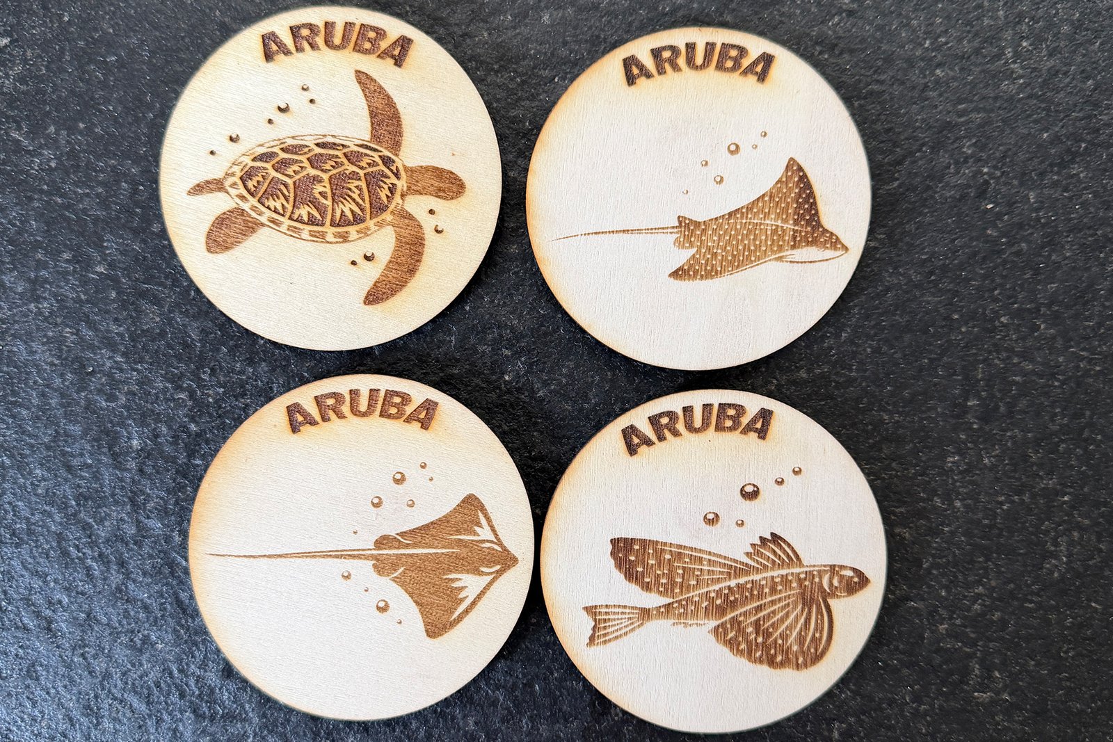 Magnet - Wood - Set of 4 - Round - Set 1